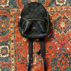 Brand New Coach Mini Backpack, Black Signature Canvas & Black Leather